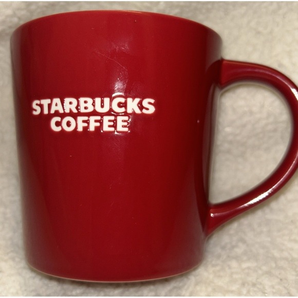 Starbucks 2010 New Bone China Embossed Logo Red & White & Rim 16 oz Coffee Cup - Picture 3 of 8